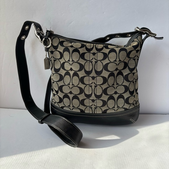 y2k Vintage Coach Black Signature Canvas and Leather Crossbody Bag - Picture 1 of 10